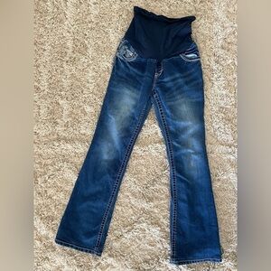 VTG Y2K Wall Flower Pull on Maternity Denim Jean Size Medium Embroidered Pockets